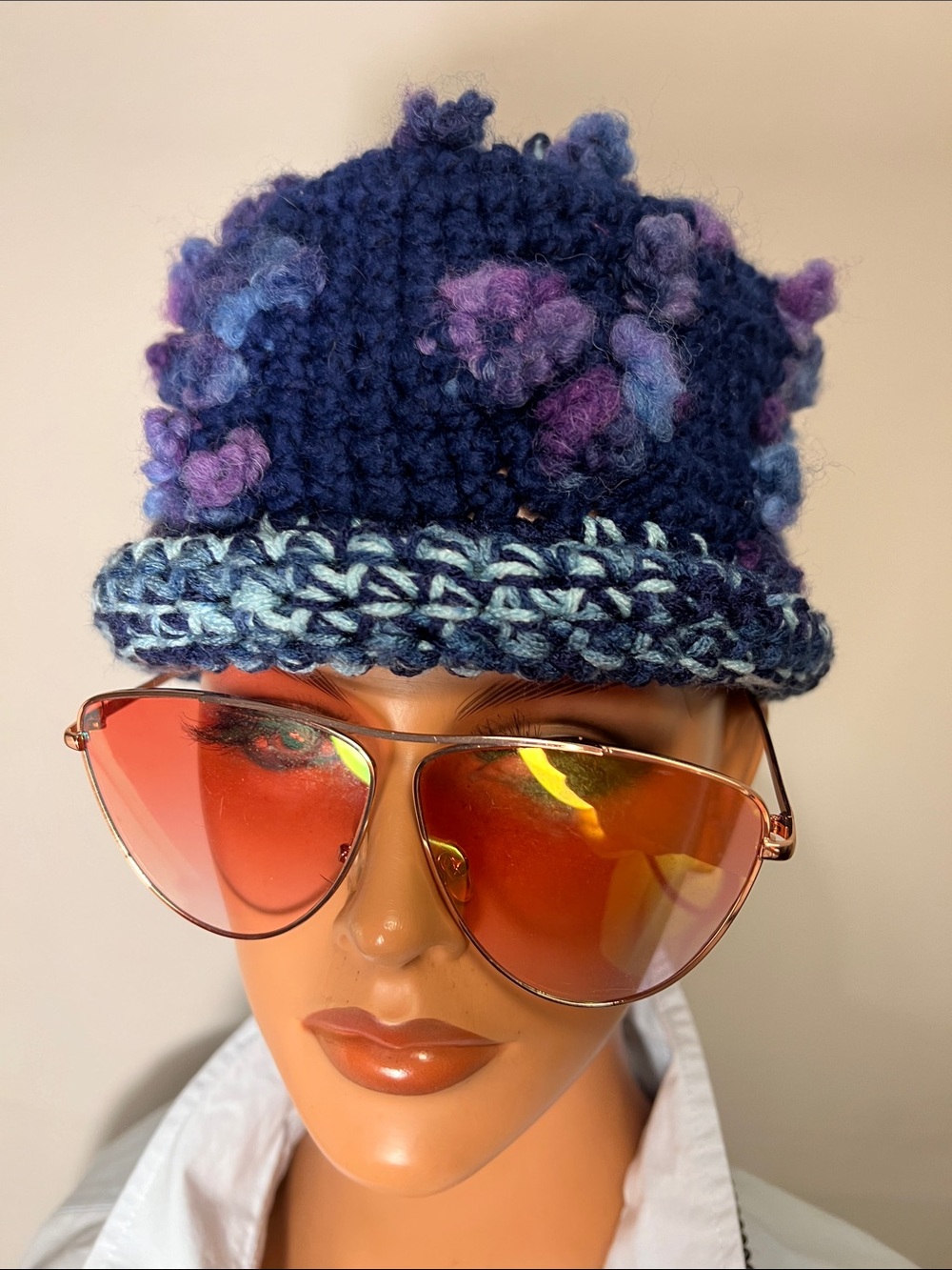 Women's Blue Knit Bucket Hat
